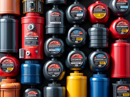 An assortment of motor oil and automotive fluid containers